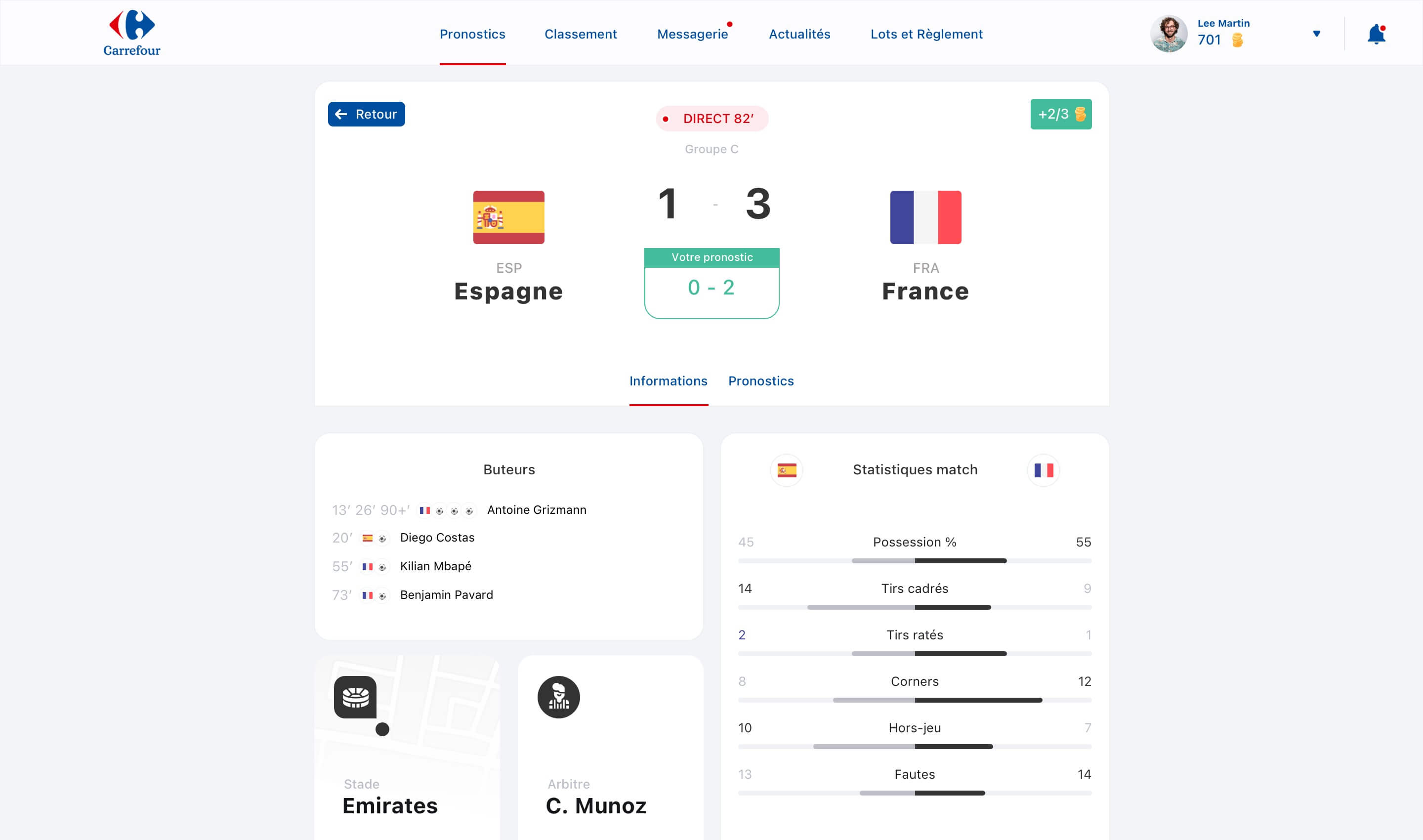 écran plateforme pronostic ccup.io